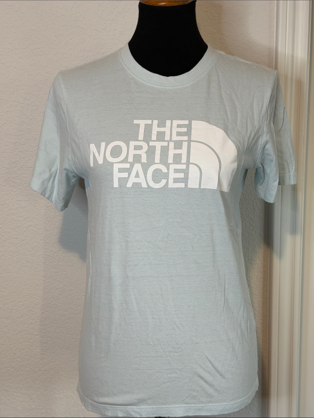 The North Face Pale Blue Crewneck Tee with White Logo